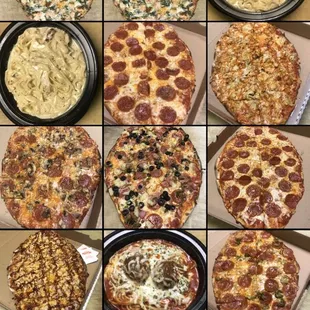 a variety of pizzas