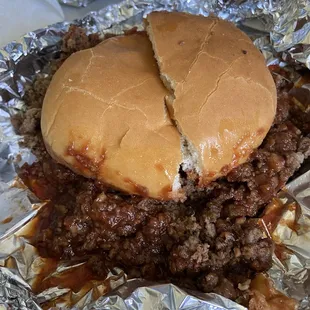 Hugh chopped beef sandwich