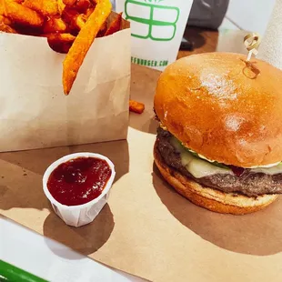 Avocado Burger with Sweet Potato Fries