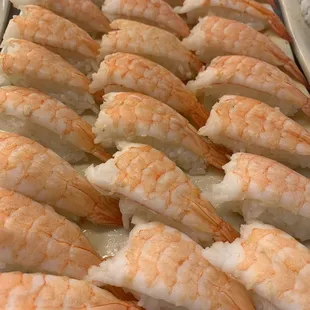 shrimp and rice on a tray