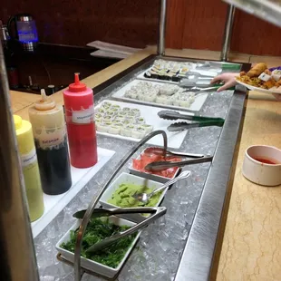 a variety of food items on a counter