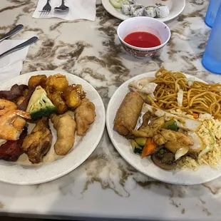 two plates of food on a table