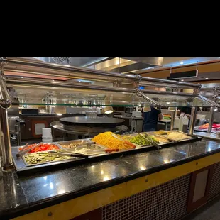 a buffet with a variety of foods