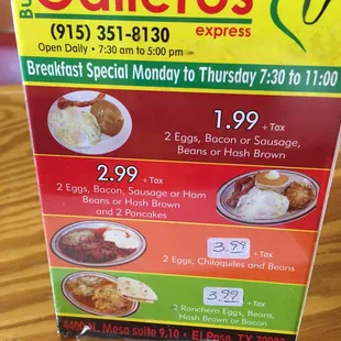 Breakfast menu