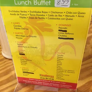 Lunch buffet menu