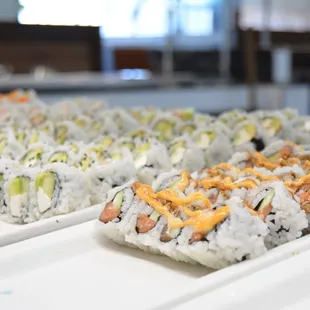 a variety of sushi rolls