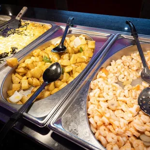 Shrimp, taters, and spinach (that I scrape all that cheese off of...)