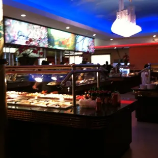 a buffet with many different foods