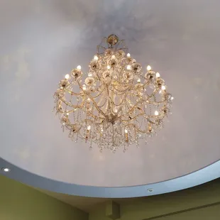 a chandelier in a restaurant