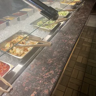 Salad table, with shrimp!