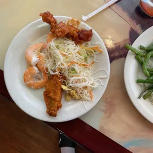 two plates of food on a table