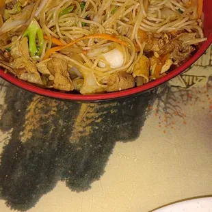 Jumbo shrimp and noodles