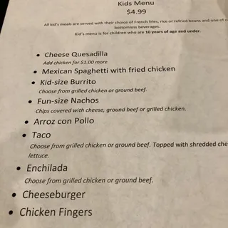 kids menu