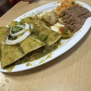Vegan enchiladas made to order! Veggies in two and nopales( cactus) in two others