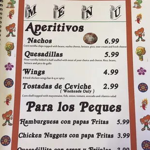 Appetizers and kids menu