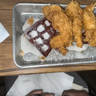 Red velvet waffle and Tenders