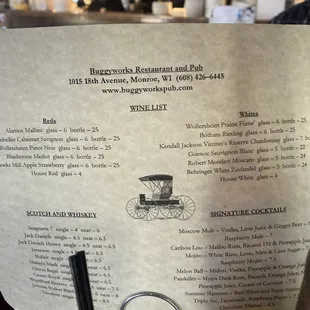 a menu for a restaurant