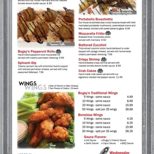 menu, chicken wings and fried chicken