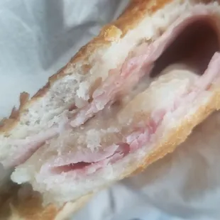 Inside of ham and cheese croissant