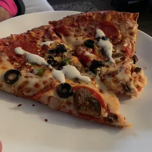 two slices of pizza on a plate
