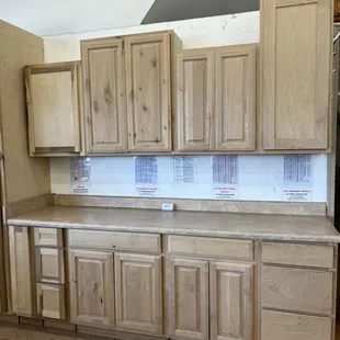 unfinished kitchen cabinets and counter tops