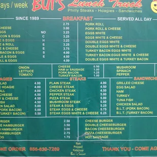 Picture of menu taken March 2013, so prices are out of date.