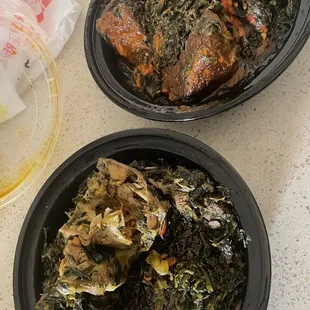 To-go i ordered Efo Riro Soup w/ no meat. This is full of it. Entire order was wrong