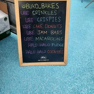 Buko Bakes menu at the Yum Yams Ube Festival at Kapwa Gardens on Sunday, July 11, 2021