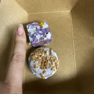 Halo halo fudge &amp; ube coconut donut (no!). $6 total. Get the fudge and skip the donut. I pay less than $3 for a full sized gourmet donut!
