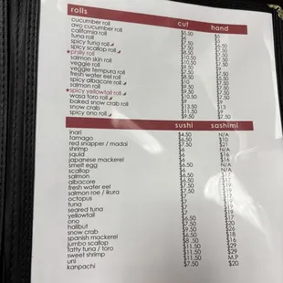 Menu as of October 2024