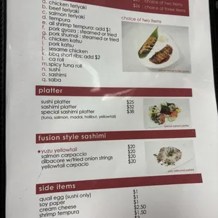 Menu as of October 2024