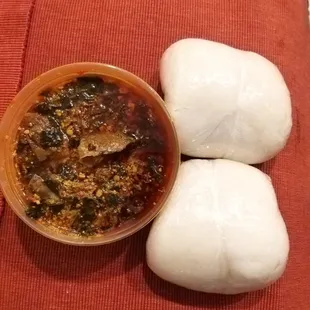 Egusi soup and pounded yams