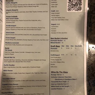 Bar drink menu