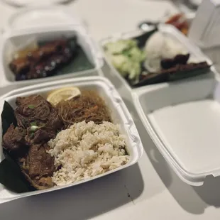 Adobo, garlic rice, pancit