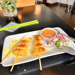 Chicken, satay, sticks vegetarian
