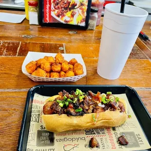 Wyatt Earp outlaw dog and side of sweet tots