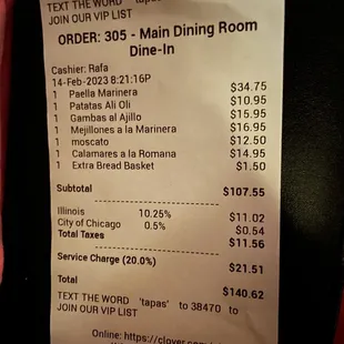 the price of the restaurant