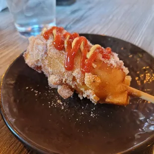 Cheese and potato corn dog