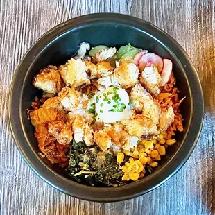 Bibim Bowl w/ Fried Chicken (So sloppy...no distinct separation of veggies)