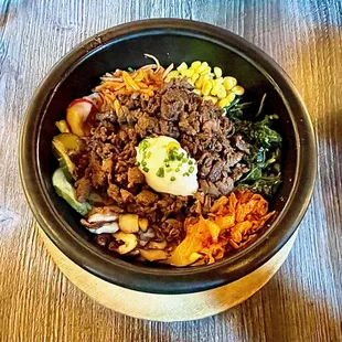 Bibim Bowl w/ Bulgogi (this is AFTER I fixed the dish so that you can actually see the 7 different veggies in this dish)