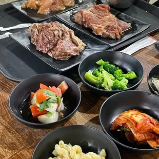 a variety of dishes on a table