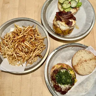 the spread! over easy burger + shadoe burger ($10.50) + duck frites ($3.25)