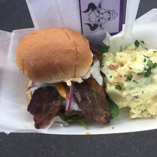 Can&apos;t remember the name but their bcsf burger with bacon with a side of potato salad = ABSOLUTELY AMAZING!