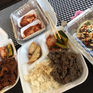 Spicy pork &amp; beef bulgogi plate w/ Korean street tacos &amp; kimchi
