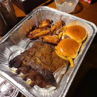 Ribs, smoked wings and pork sliders