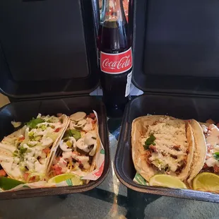 Beef and spicy beef on left. Pork and chicken on the right. Mexican Coke! God's gift to Coke, if you like Coke this is perfection.