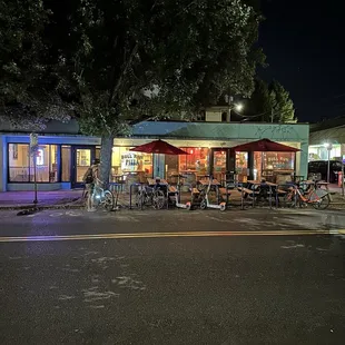 View from across the street with outdoor seating.