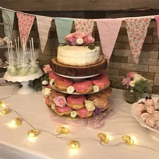 Pink glaze and regular glazed doughnuts. Big and tasty!