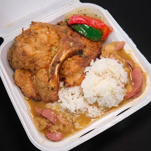 a meal in a styrofoam container