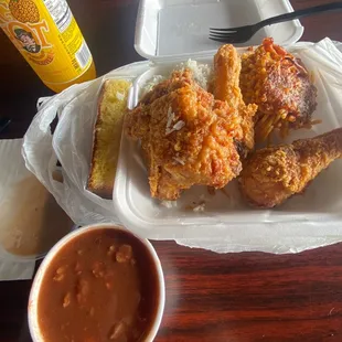 Fried chicken and red beans